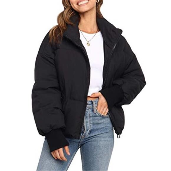 Womens Winter Puffer Jacket Quilted Coat Long Sleeve Warm Oversized Outerwear